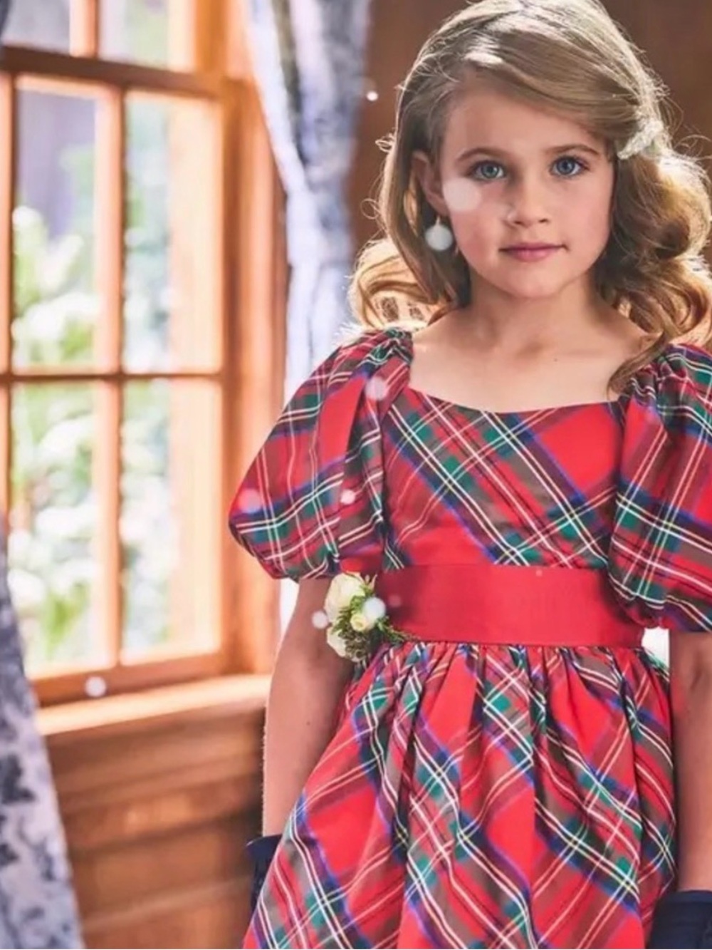 Janie and Jack Red Plaid Puff-Sleeve Holiday Dress